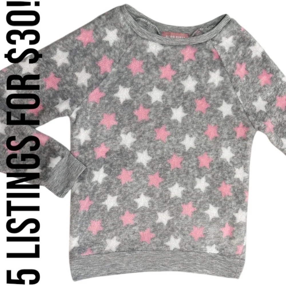 New BCBGirls Gray and Pink Star Cozy Soft Sweatshirt Size Small 7/8